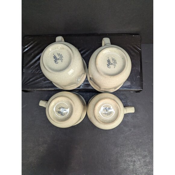 Market Square Plain & Fancy Stoneware Coffee/Tea Cups Girl with Basket Lot of 4 - Picture 7 of 8
